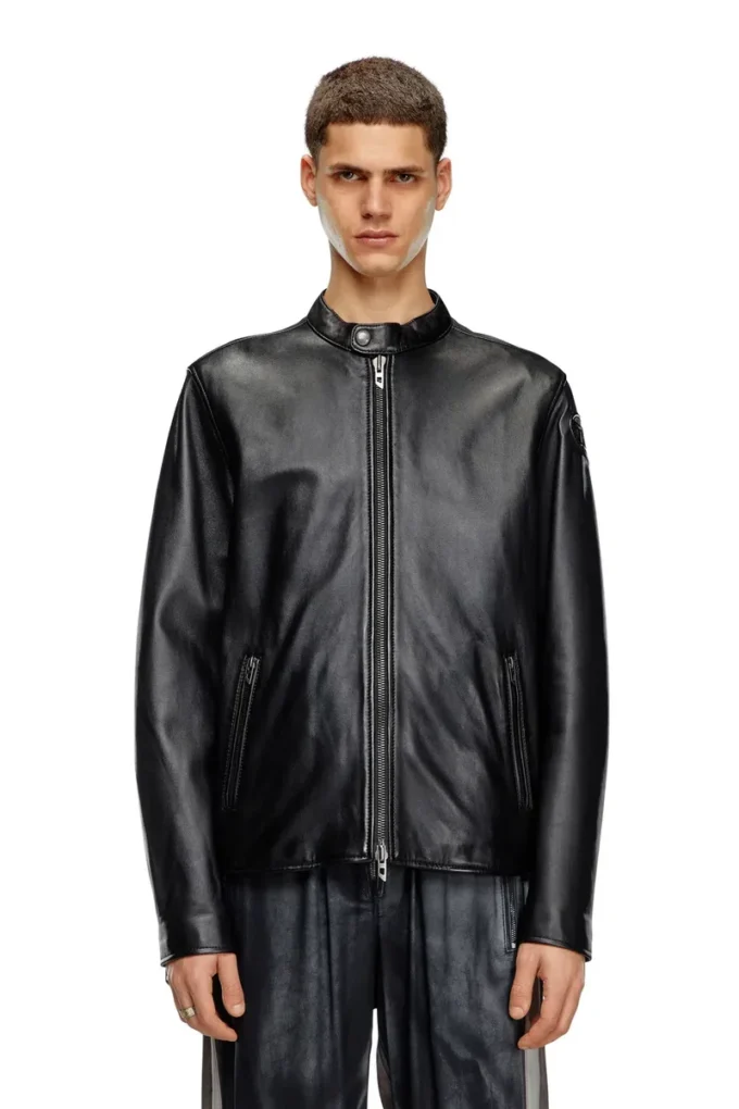 l-carver Leder-Bikerjacke mit geprägtem Logo