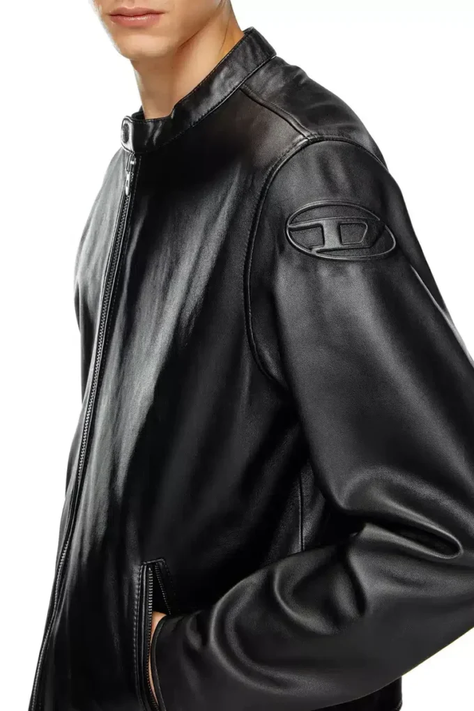 l-carver Leder-Bikerjacke mit geprägtem Logo