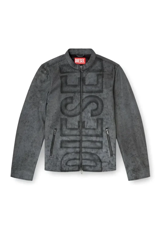 l-evert-a Bikerjacke aus behandeltem Leder mit verblasstem Logo