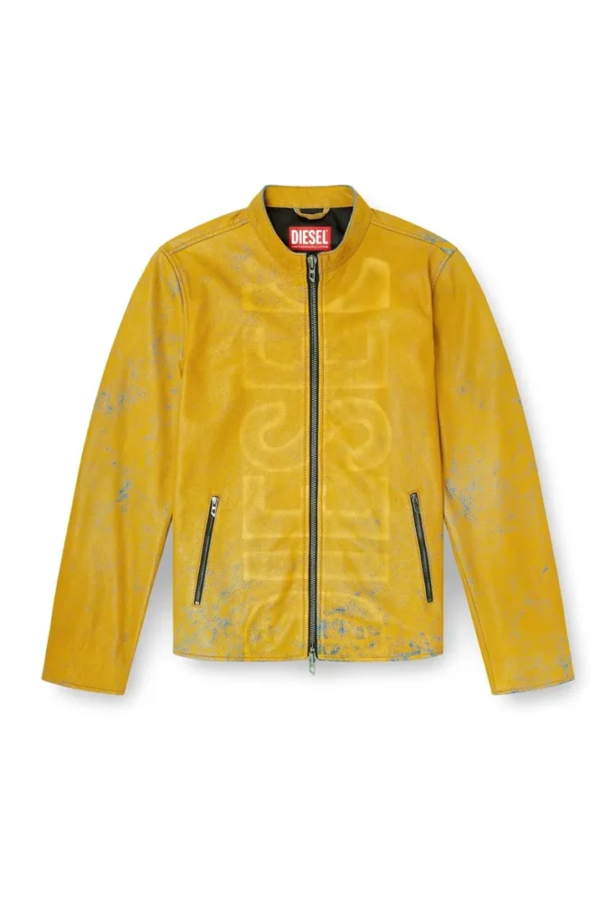 l-evert-a Bikerjacke aus behandeltem Leder mit verblasstem Logo