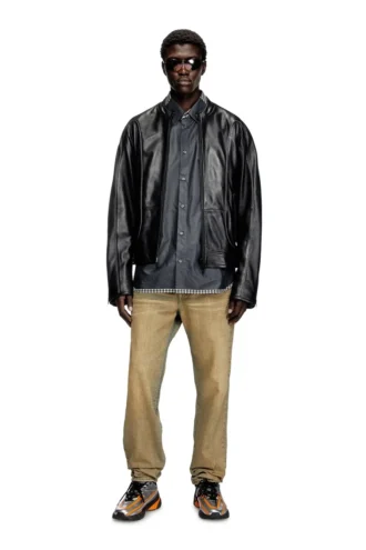 l-krixy Leder-Bikerjacke mit Paspelierung