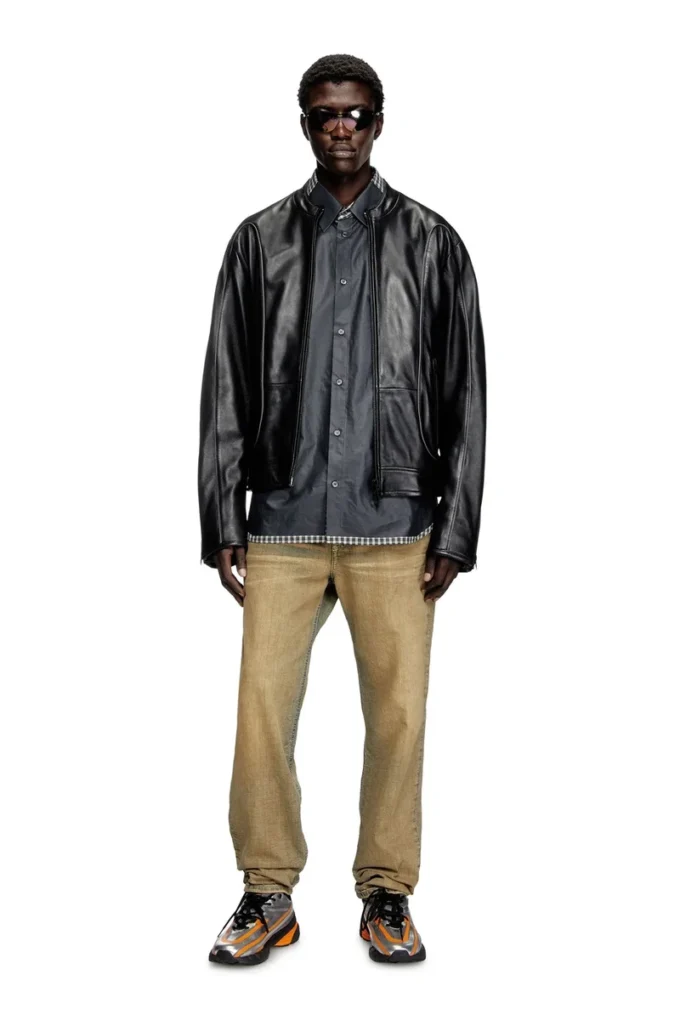 l-krixy Leder-Bikerjacke mit Paspelierung