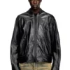 l-krixy Leder-Bikerjacke mit Paspelierung