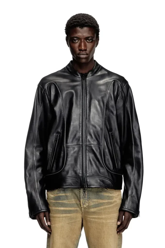 l-krixy Leder-Bikerjacke mit Paspelierung