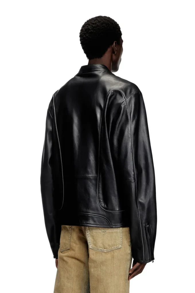l-krixy Leder-Bikerjacke mit Paspelierung