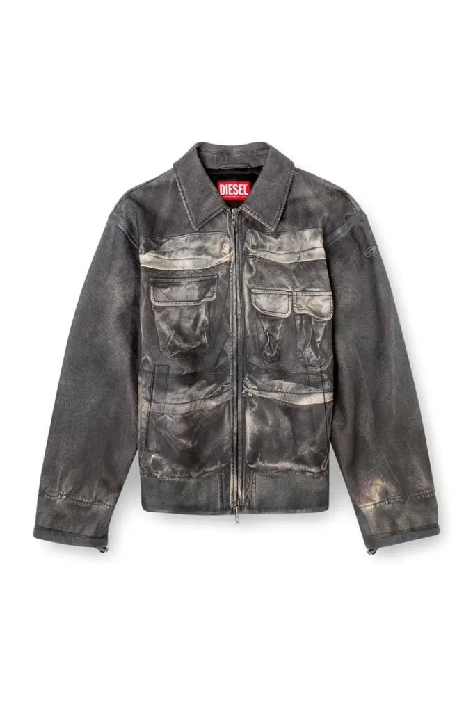 l-mayer Lederjacke mit Trompe-l’œil-Taschen