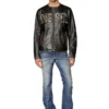 l-met Distressed Lederjacke mit Metalllogo