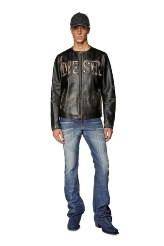 l-met Distressed Lederjacke mit Metalllogo