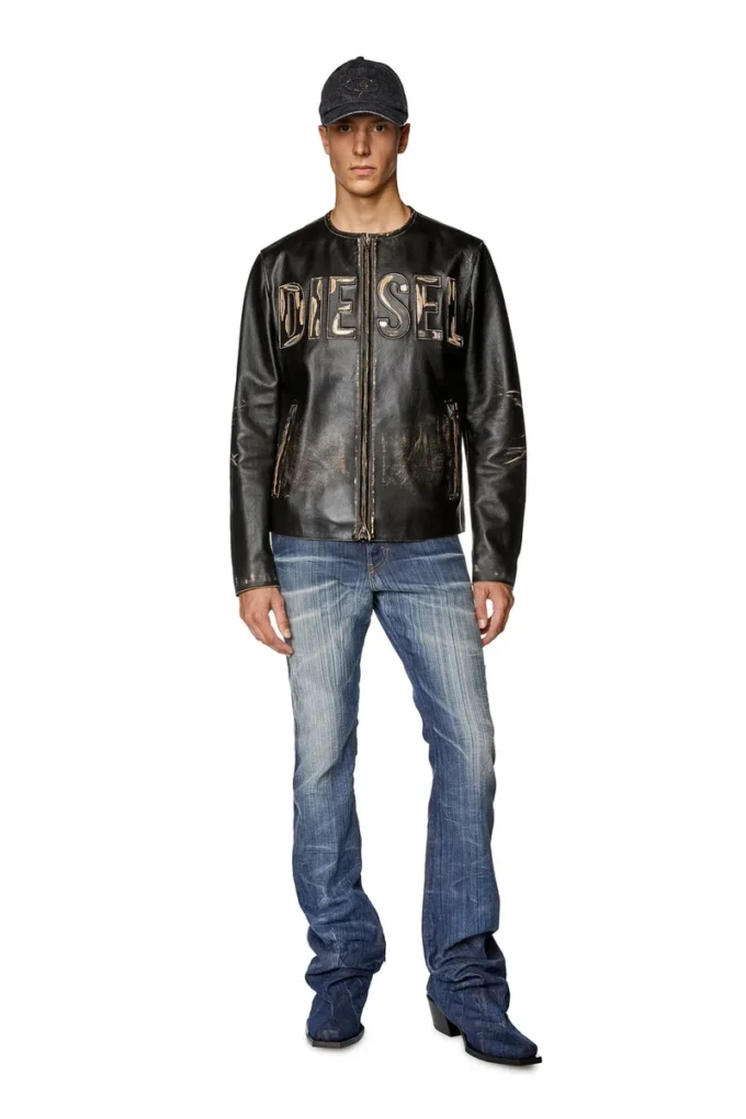 l-met Distressed Lederjacke mit Metalllogo