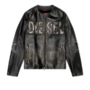 l-met Distressed Lederjacke mit Metalllogo