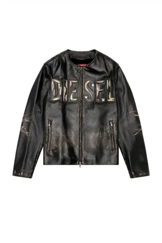 l-met Distressed Lederjacke mit Metalllogo