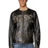 l-met Distressed Lederjacke mit Metalllogo