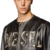 l-met Distressed Lederjacke mit Metalllogo