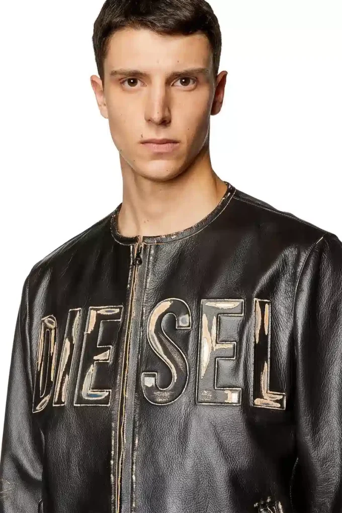 l-met Distressed Lederjacke mit Metalllogo