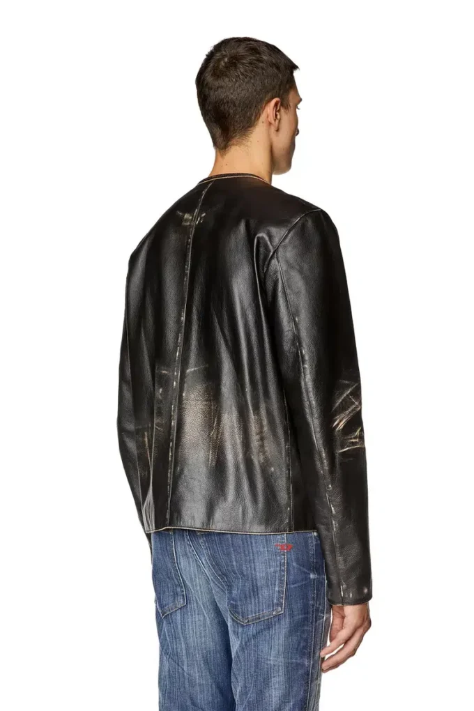 l-met Distressed Lederjacke mit Metalllogo