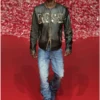 l-met Distressed Lederjacke mit Metalllogo