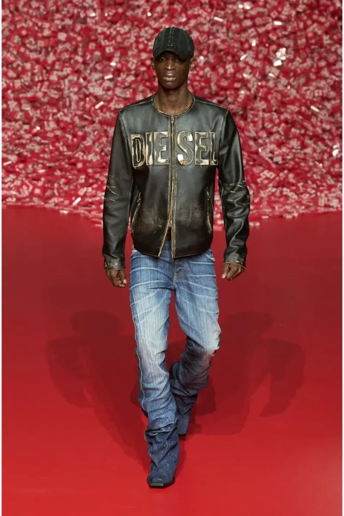 l-met Distressed Lederjacke mit Metalllogo