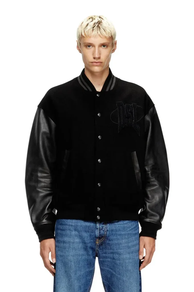 l-nyman Varsity-Bomberjacke aus Baumwolle und Leder