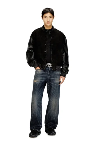 l-nyn Bomberjacke aus Denim und Leder
