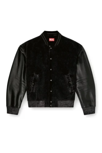 l-nyn Bomberjacke aus Denim und Leder