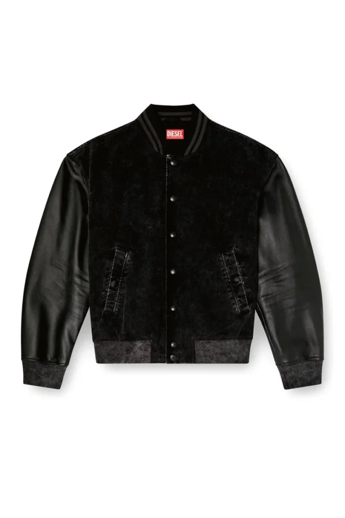 l-nyn Bomberjacke aus Denim und Leder