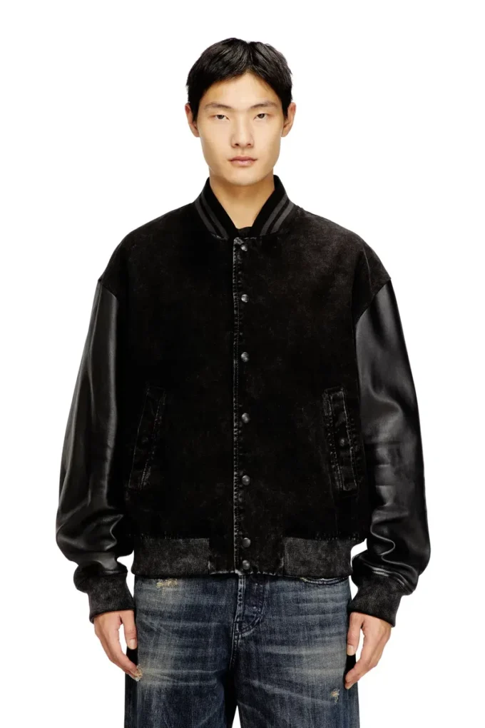 l-nyn Bomberjacke aus Denim und Leder