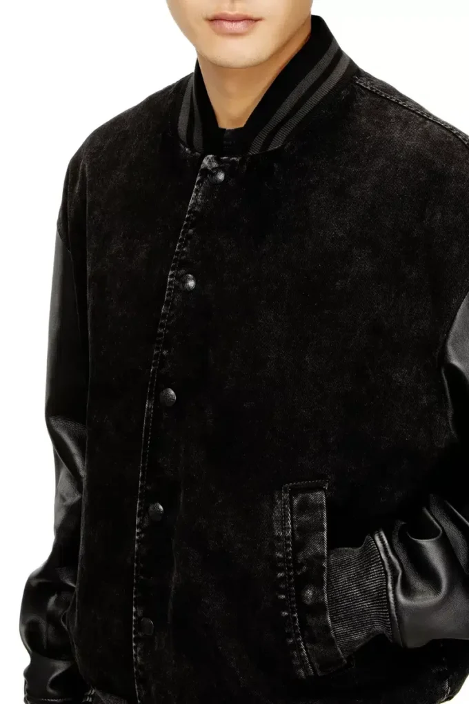 l-nyn Bomberjacke aus Denim und Leder