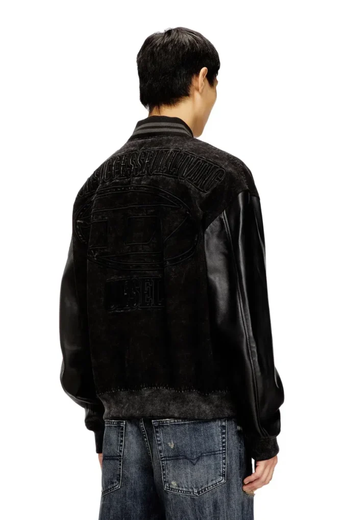 l-nyn Bomberjacke aus Denim und Leder