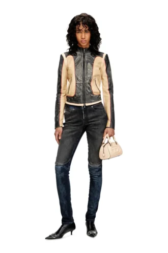 l-oonie Bikerjacke aus Leder mit Trompe-l’oeil-Effekt