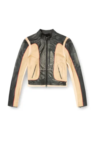 l-oonie Bikerjacke aus Leder mit Trompe-l’oeil-Effekt