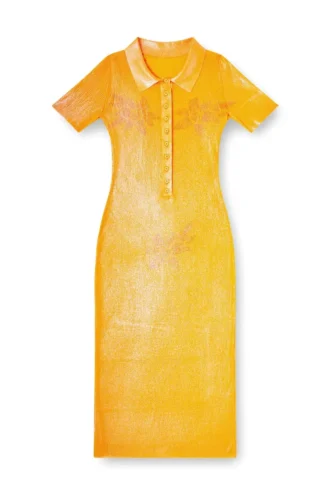 l_tina 4eva Kleid Irisierendes Strick-Polokleid mit Lotus-Print