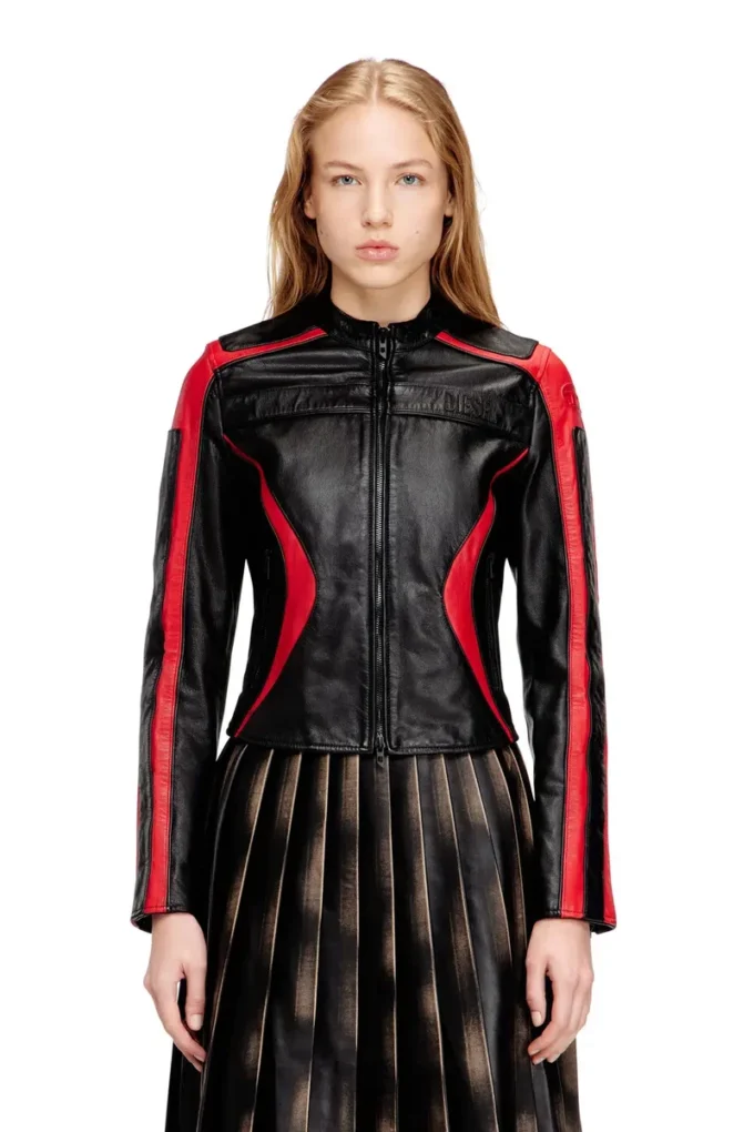Liebenswerte Bikerjacke aus Leder in Colour-Blocking Liebenswerte Bikerjacke aus Leder in Colour-Blocking