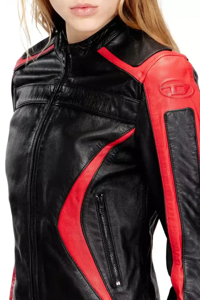 Liebenswerte Bikerjacke aus Leder in Colour-Blocking Liebenswerte Bikerjacke aus Leder in Colour-Blocking