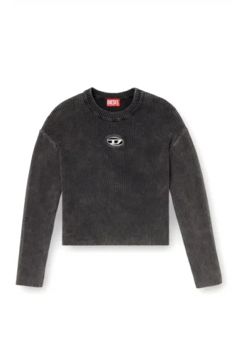 m-anchorex Cut-Out-Pullover mit Rippstrick und ovaler D-Plakette