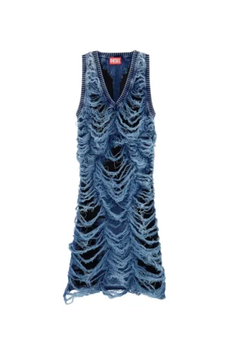 m-bianca Kurzes Kleid aus zerstörtem Indigo-Strick