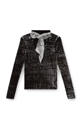 m-elan Pullover mit Schlüssellochausschnitt und Krawatte aus Leinen