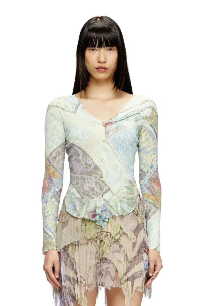 m-fiorina Kurzer Cardigan mit mittelalterlichem Print