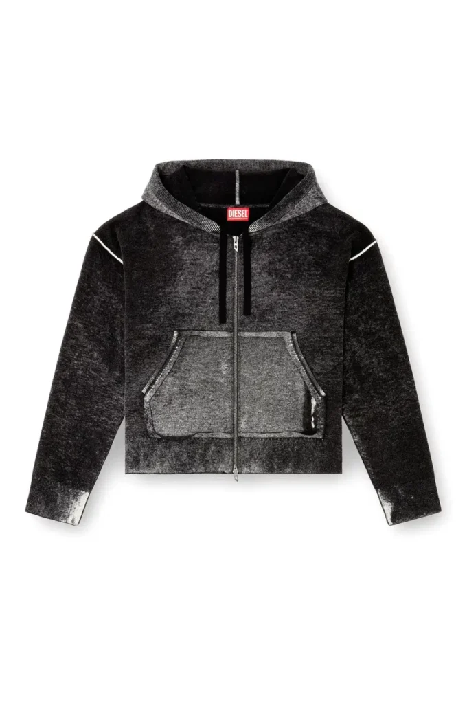 m-hermine Strickjacke mit Kapuze und Reverse-Print aus Wolle