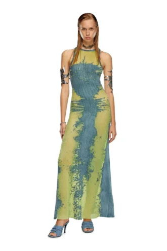 m-magias Langes Kleid aus devoré-metallischem Strick