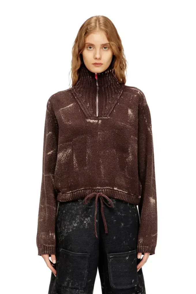 m-marcellette Pullover mit halbem Reißverschluss und Used-Look