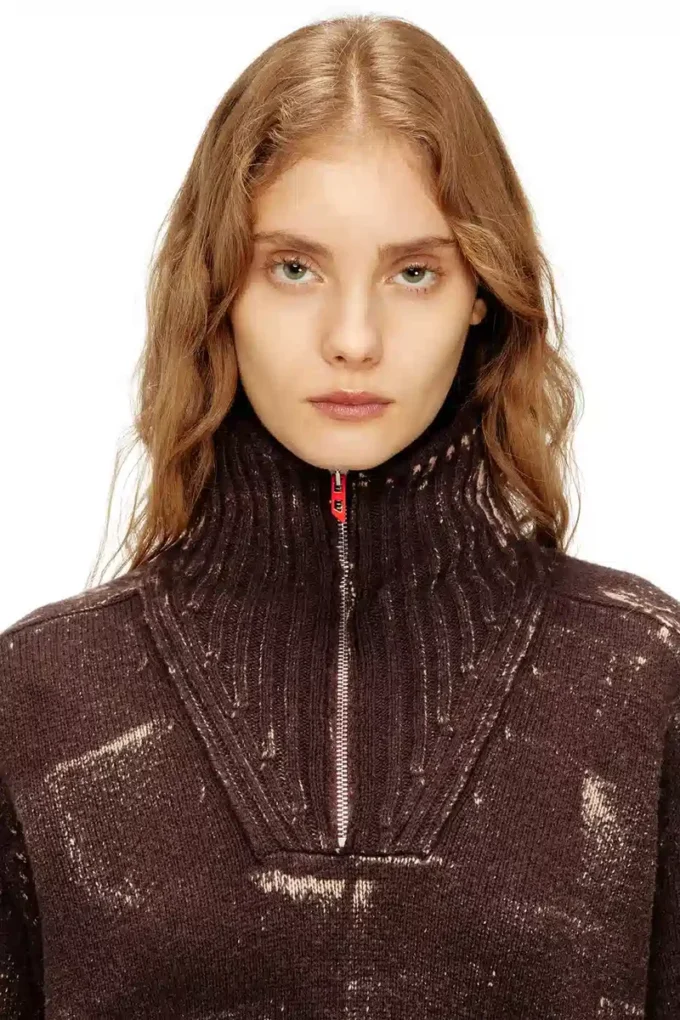 m-marcellette Pullover mit halbem Reißverschluss und Used-Look