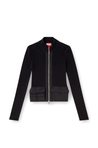 m-melissa Gerippte Strickjacke mit Cargotaschen