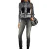 m-melissa Strickjacke mit Reißverschluss und Cargo-Taschen aus Denim