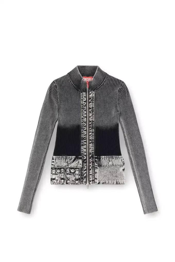 m-melissa Strickjacke mit Reißverschluss und Cargo-Taschen aus Denim