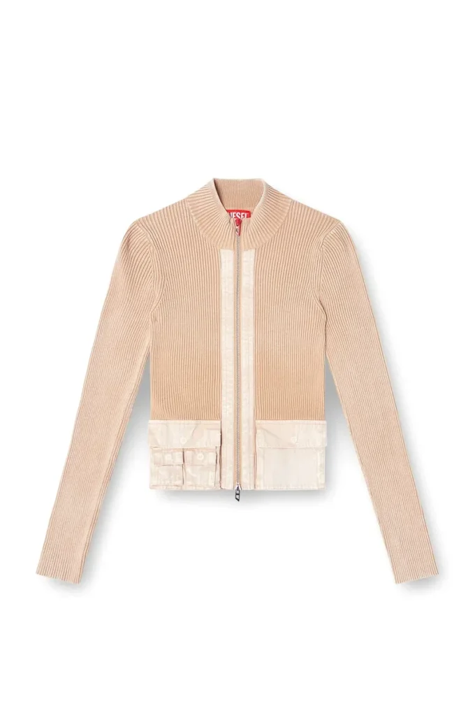 m-melissa Strickjacke mit Reißverschluss und Cargo-Taschen aus Denim