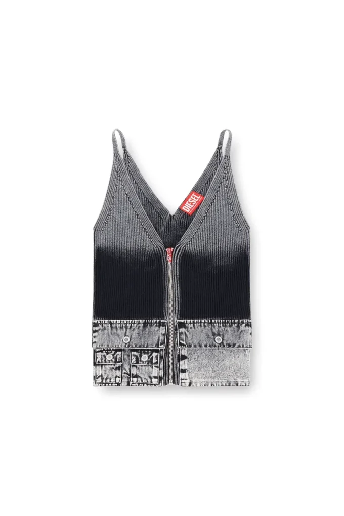 m-melly Strick-Tanktop mit Denim-Cargotaschen m-melly Strick-Tanktop mit Denim-Cargotaschen