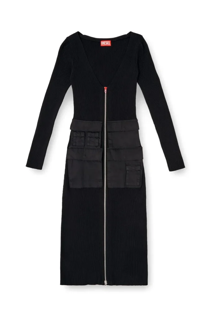 m-melti-ls Geripptes Midikleid mit Cargotaschen