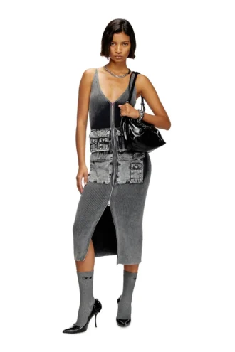 m-melti Strick-Midikleid mit kontrastierenden Taschen