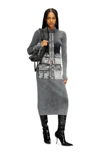 m-meryn Strick-Midirock mit Cargo-Taschen aus Denim