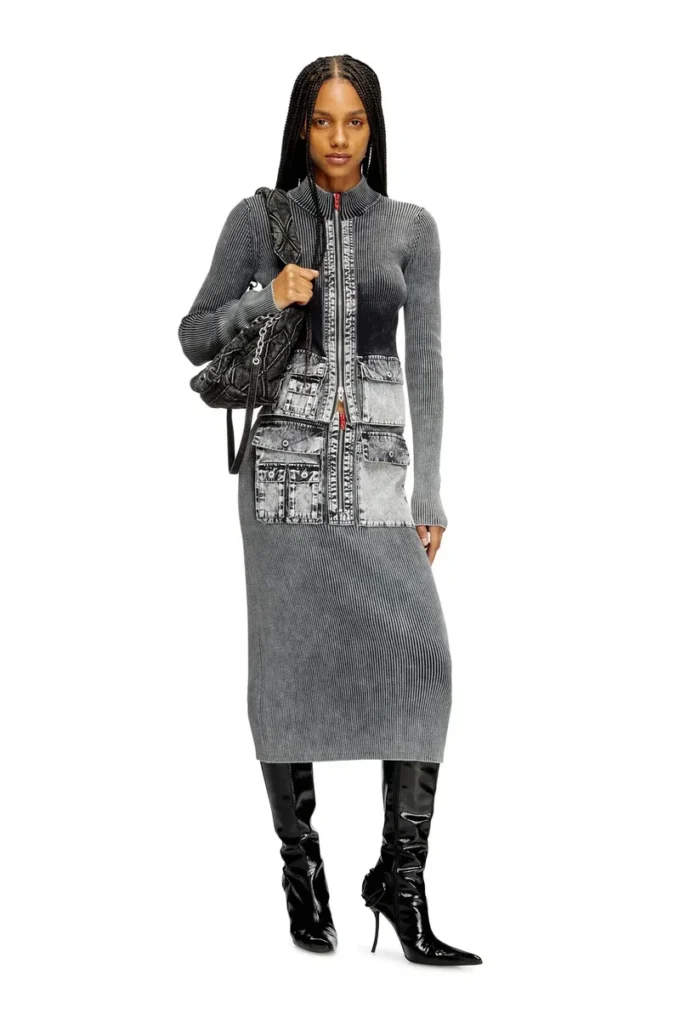 m-meryn Strick-Midirock mit Cargo-Taschen aus Denim